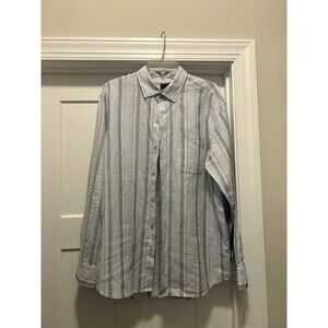 Tommy Bahama Men’s Size Large Blue Stripe Linen Blend Long Sleeve Buttoned Shirt